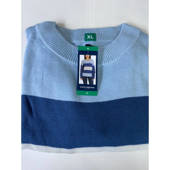 Lucky Brand Women’s Colorblock Knit Sweater Soft Hand Feel Blue Striped XL NWT - Picture 7 of 9